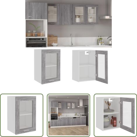 Almacenamiento cocina -  Vitrina colgante "Lyon" gris Sonoma 40x31x60 cm madera de ingeniería