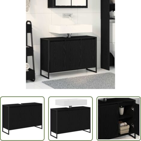 Almacenamiento de baño -  Gabinete de Baño con almacenamiento Roble Negro 90 x 30 x 60 cm