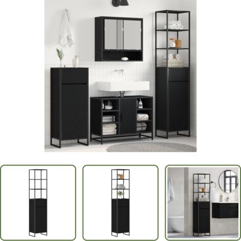 Almacenamiento de baño -  Gabinete de Baño con cajón Roble Negro 40 x 30 x 180 cm