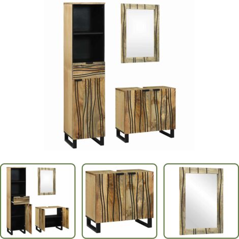 Almacenamiento de baño -  Juego de muebles de baño 3 pcs Marrón Madera de ingeniería