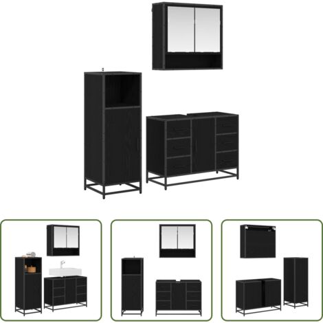 Almacenamiento de baño -  Juego de muebles de baño 3 pcs Roble Negro Madera contrachapada