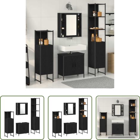 Almacenamiento de baño -  Juego de muebles de baño 4 pcs Negro Madera contrachapada