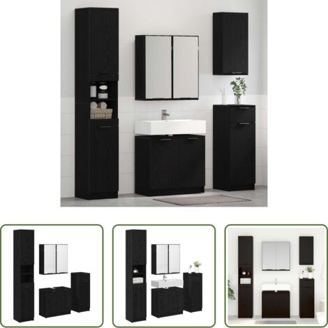 Almacenamiento de baño -  Juego de muebles de baño 4 pcs Roble Negro Madera de ingeniería