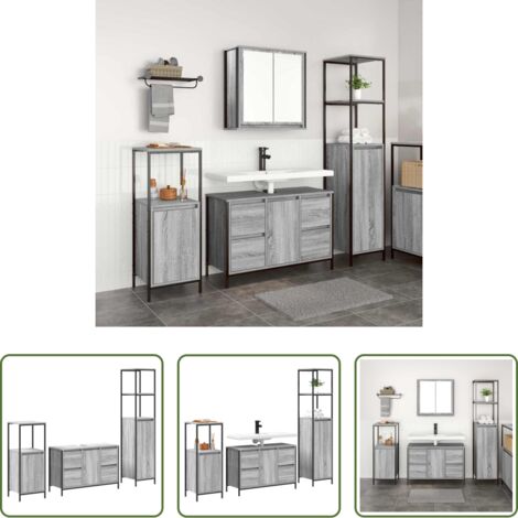 Almacenamiento de baño -  Juego de muebles de baño con cajón 3 pcs Gris sonoma y Negro