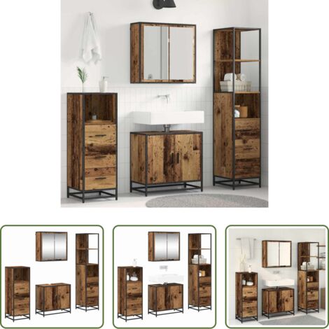 Almacenamiento de baño -  Juego de muebles de baño con cajón 4 pcs Madera Vieja