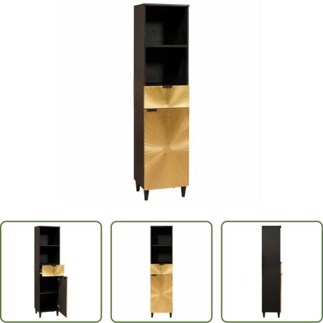 Almacenamiento de baño -  Mueble de Cuarto de Baño Negro y dorado 38 x 33 x 160 cm