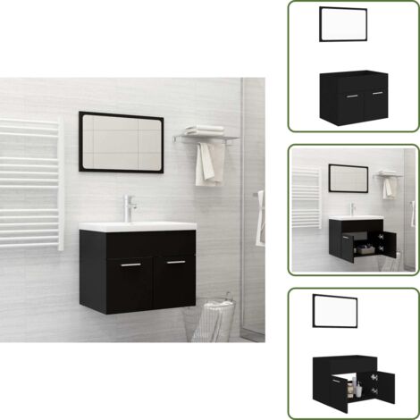 Almacenamiento de baño - vidaXL Conjunto de muebles de baño 2 pzas madera contrachapada negro - Conjunto baño