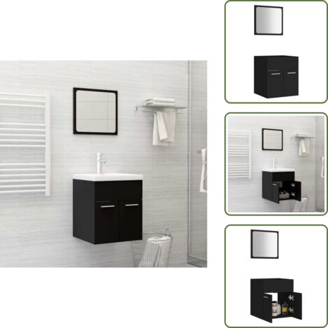 Almacenamiento de baño - vidaXL Conjunto de muebles de baño 2 pzas madera contrachapada negro - Muebles de baño negro