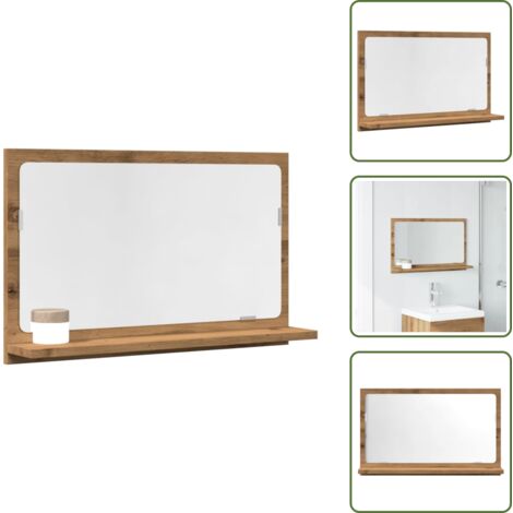 Almacenamiento de baño - vidaXL Espejo mueble baño madera ingeniería roble artisan 60x11x37 cm - Mueble de baño con espejo