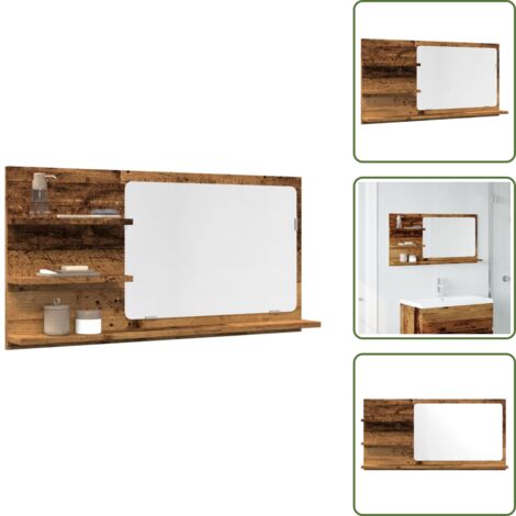 Almacenamiento de baño - vidaXL Espejo mueble de baño madera ingeniería envejecida 90x11x45 cm - Mueble de baño con espejo