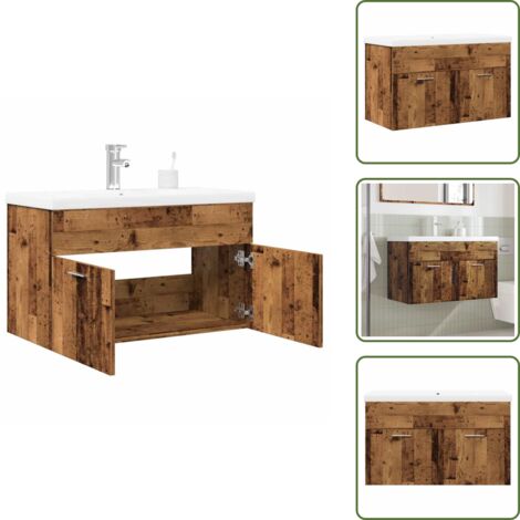 Almacenamiento de baño - vidaXL Juego de muebles de baño 2 piezas madera ingeniería envejecida - Muebles de baño en madera