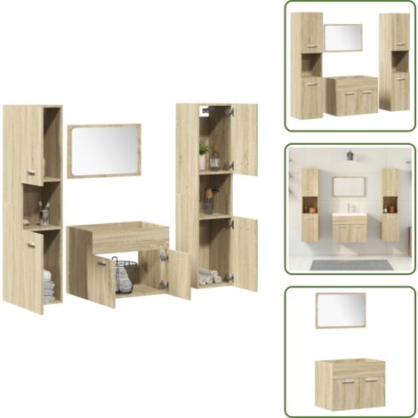 Almacenamiento de baño - vidaXL Juego de muebles de baño 4 pzas contrachapada roble Sonoma - Muebles de baño contrachapados