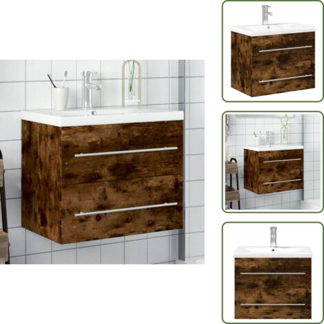 Almacenamiento de baño - vidaXL Mueble de baño con lavabo integrado roble ahumado - Baño moderno