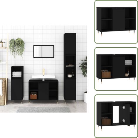 Almacenamiento de baño - vidaXL Mueble de baño madera de ingeniería negro 80x33x60 cm - Muebles de baño