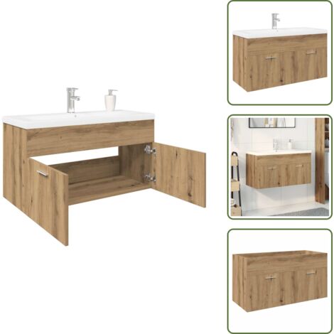 Almacenamiento de baño - vidaXL Mueble para lavabo con lavabo empotrado artesanal de roble - Lavabo de roble