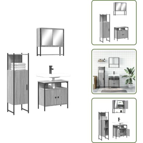 Almacenamiento de baño - vidaXL Set de muebles de baño 3 pzas madera contrachapada gris sonoma - Muebles de baño con espejo