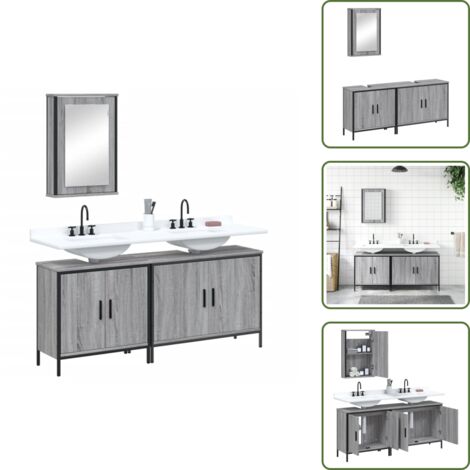 Almacenamiento de baño - vidaXL Set de muebles de baño 3 pzas madera contrachapada gris sonoma - Muebles de baño con espejo