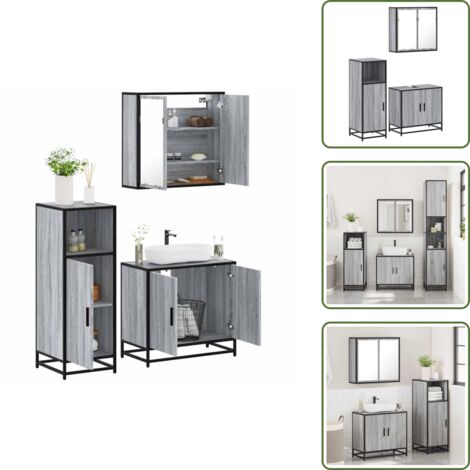 Almacenamiento de baño - vidaXL Set de muebles de baño 3 pzas madera contrachapada gris sonoma - Muebles de baño con espejo