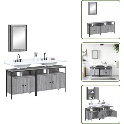 Almacenamiento de baño - vidaXL Set de muebles de baño 3 pzas madera contrachapada gris sonoma - Muebles de baño con espejo