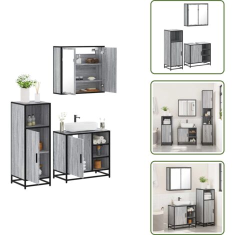 Almacenamiento de baño - vidaXL Set de muebles de baño 3 pzas madera contrachapada gris sonoma - Muebles de baño con espejo