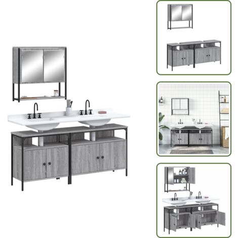 Almacenamiento de baño - vidaXL Set de muebles de baño 3 pzas madera contrachapada gris sonoma - Muebles de baño en madera contrachapada