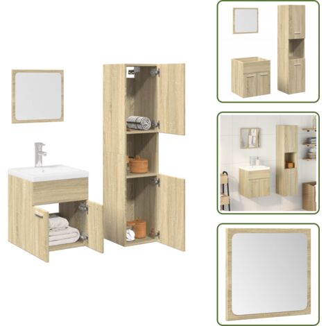 Almacenamiento de baño - vidaXL Set de muebles de baño 3 pzas madera contrachapada roble Sonoma - Muebles de baño de madera