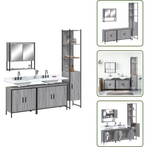 Almacenamiento de baño - vidaXL Set de muebles de baño 4 pzas madera contrachapada gris sonoma - Muebles de baño con espejo