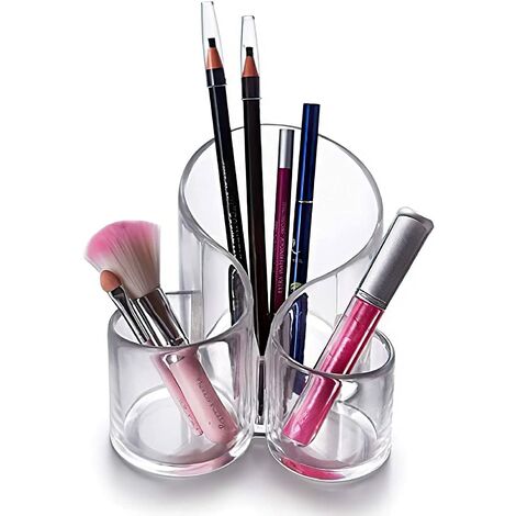 Almacenamiento de brochas de maquillaje Acrílico transparente 3 ranuras Organizador de brochas Caja de almacenamiento de brochas