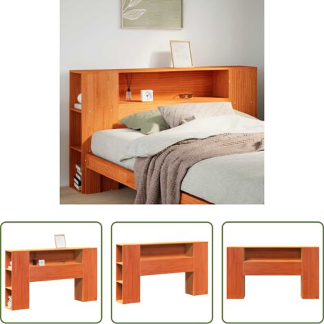 Almacenamiento de cama -  Cabecero de cama almacenaje madera maciza pino marrón 150 cm