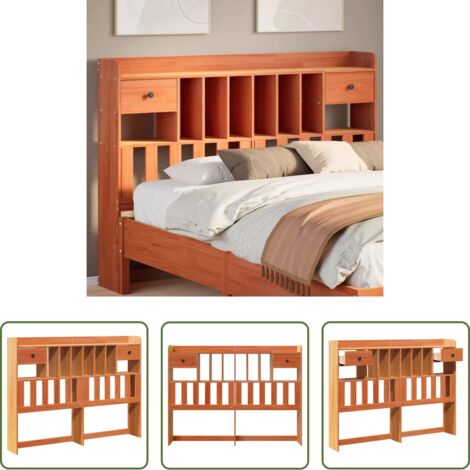 Almacenamiento de cama -  Cabecero de cama almacenaje madera maciza pino marrón 160 cm