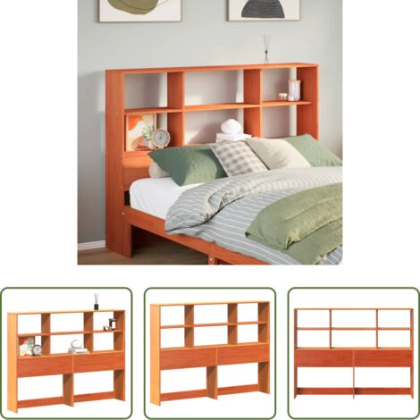 Almacenamiento de cama -  Cabecero de cama almacenaje madera maciza pino marrón 160 cm