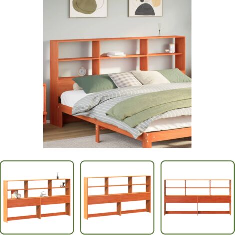 Almacenamiento de cama -  Cabecero de cama almacenaje madera maciza pino marrón 200 cm