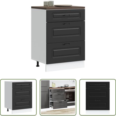 Almacenamiento de cocina -  Armario bajo de cocina "Kalmar" de madera de ingeniería negra