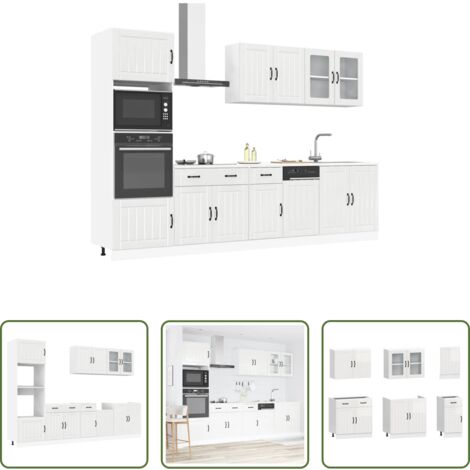 Almacenamiento de cocina -  Conjunto de armarios de cocina "Lucca" de 7 piezas, madera de ingeniería blanca brillante