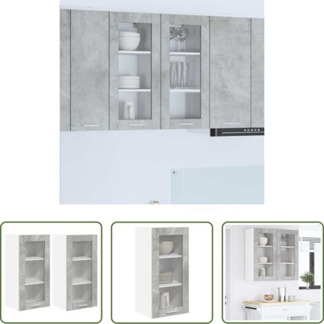 Almacenamiento de cocina -  Mueble colgante con puerta 2 pcs Gris Concreto 40 x 31 x 80 cm