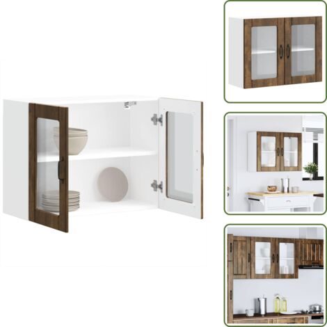 Almacenamiento de cocina - vidaXL Armario de cocina de pared con puerta de cristal "Lucca" de, madera de ingeniería de roble ahumado - Armario de cristal