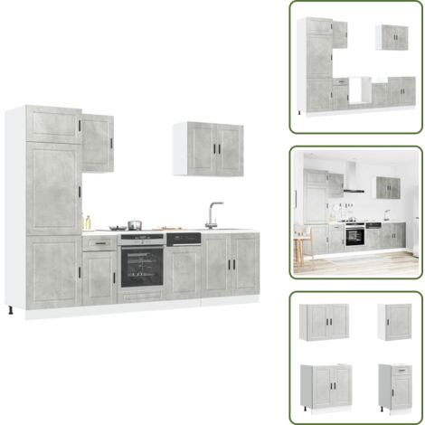 Almacenamiento de cocina - vidaXL Conjunto de armarios de cocina "Porto" de 7 piezas en madera de ingeniería gris hormigón - Muebles de cocina de madera