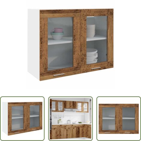 Almacenamiento de cocina -  Vitrina colgante "Lyon" de madera vieja, 80x31x60 cm, madera de ingeniería