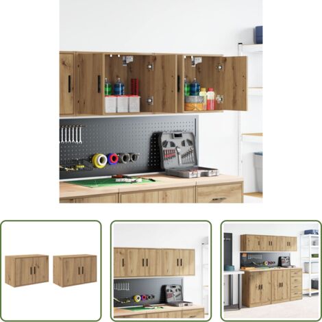 Almacenamiento de herramientas -  Armarios de pared 2 uds para garaje madera artesanal roble