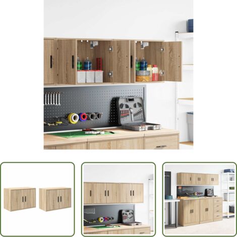 Almacenamiento de herramientas -  Armarios de pared 2 uds para garaje madera de ingeniería