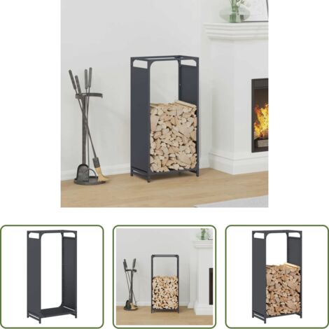 Almacenamiento de leña -  Leñero antracita 44x28x90 cm Acero laminado en frío