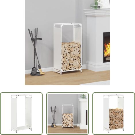 Almacenamiento de leña -  Leñero blanco 44x28x90 cm Acero laminado en frío