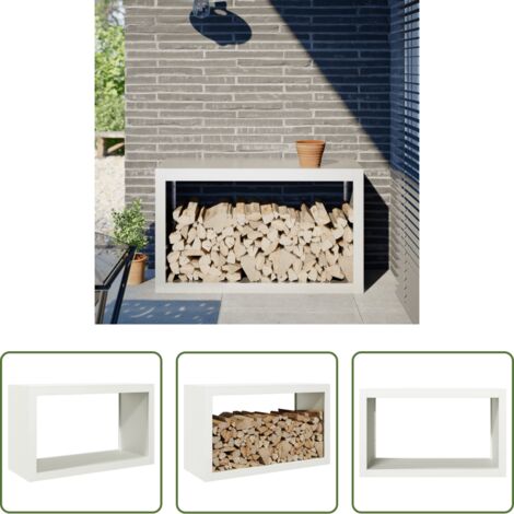 Almacenamiento de leña -  Leñero de acero blanco 100x40x60 cm