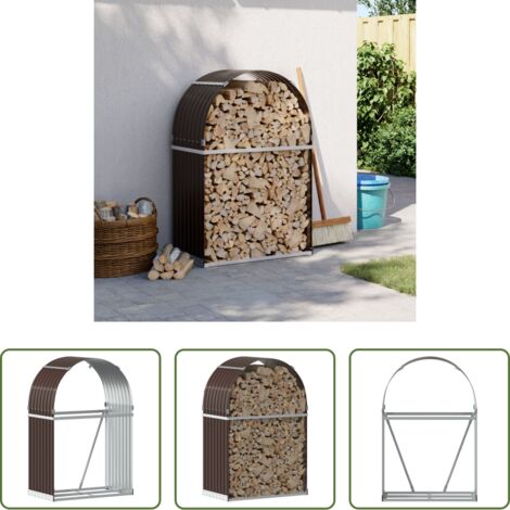 Almacenamiento de leña -  Leñero de acero galvanizado marrón 80x45x120 cm