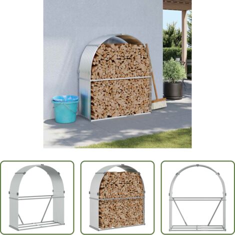 Almacenamiento de leña -  Leñero de acero galvanizado plateado 120x45x140 cm