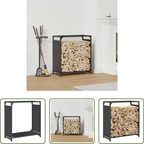 Almacenamiento de leña -  Leñero negro 60x28x65 cm Acero laminado en frío