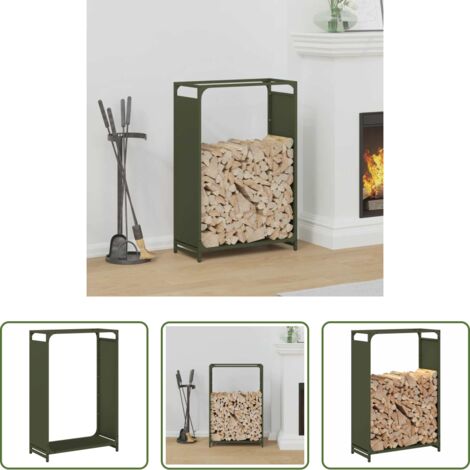 Almacenamiento de leña -  Leñero verde oliva 60x28x90 cm Acero laminado en frío