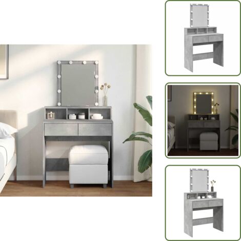 Almacenamiento de maquillaje - vidaXL Tocador con luces LED gris hormigón 80x41x144,5 cm - Tocador gris hormigón