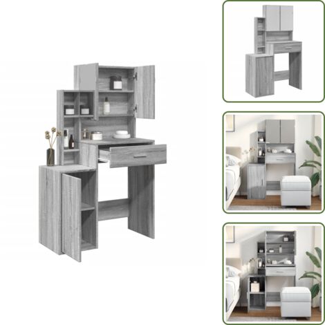 Almacenamiento de maquillaje - vidaXL Tocador con mueble gris Sonoma 80x35x132 cm - Muebles de dormitorio
