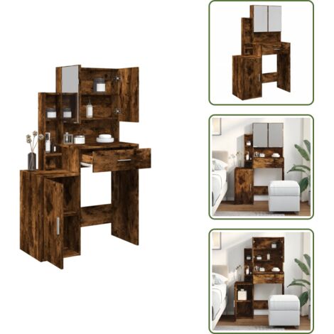 Almacenamiento de maquillaje - vidaXL Tocador con mueble roble ahumado 80x35x132 cm - Tocador con cajón